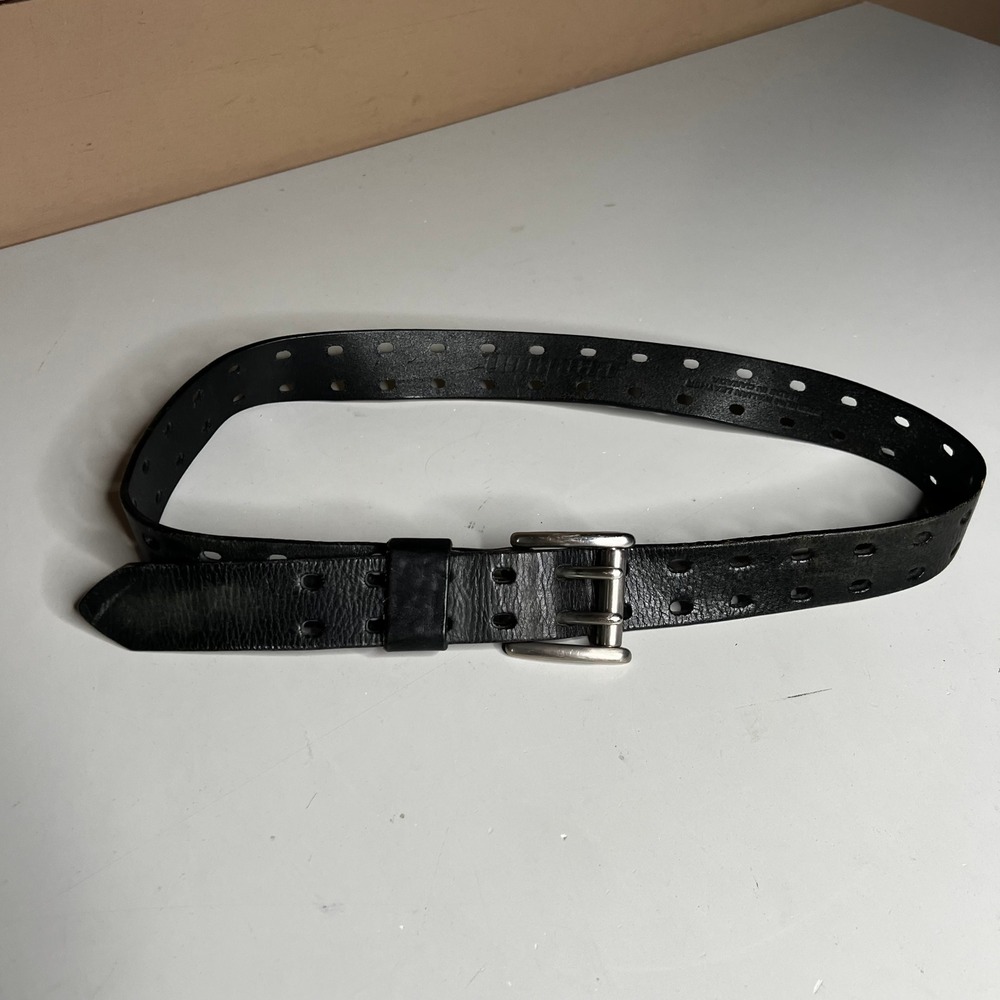 Reclaim Black Italian Leather Double Prong Belt Made in Canada Perforated 36in